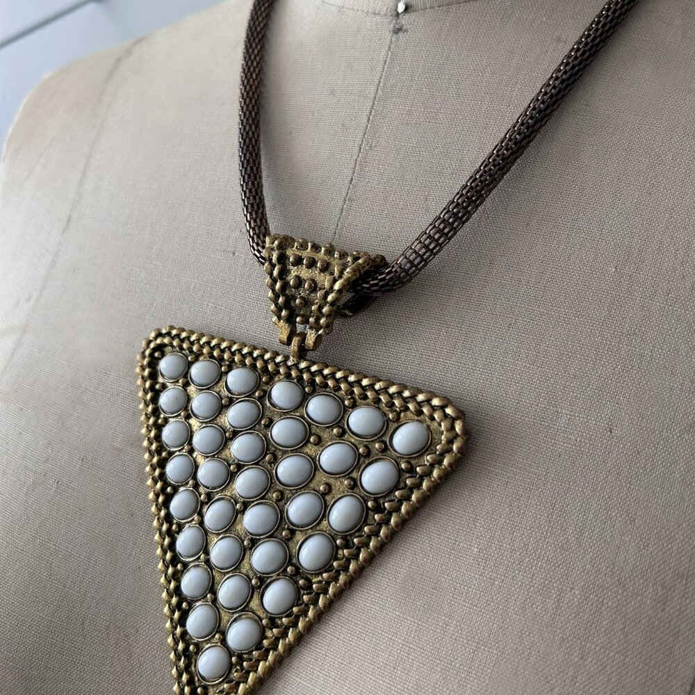 Gold Rustic Triangle Bead Statement Necklace - image 2